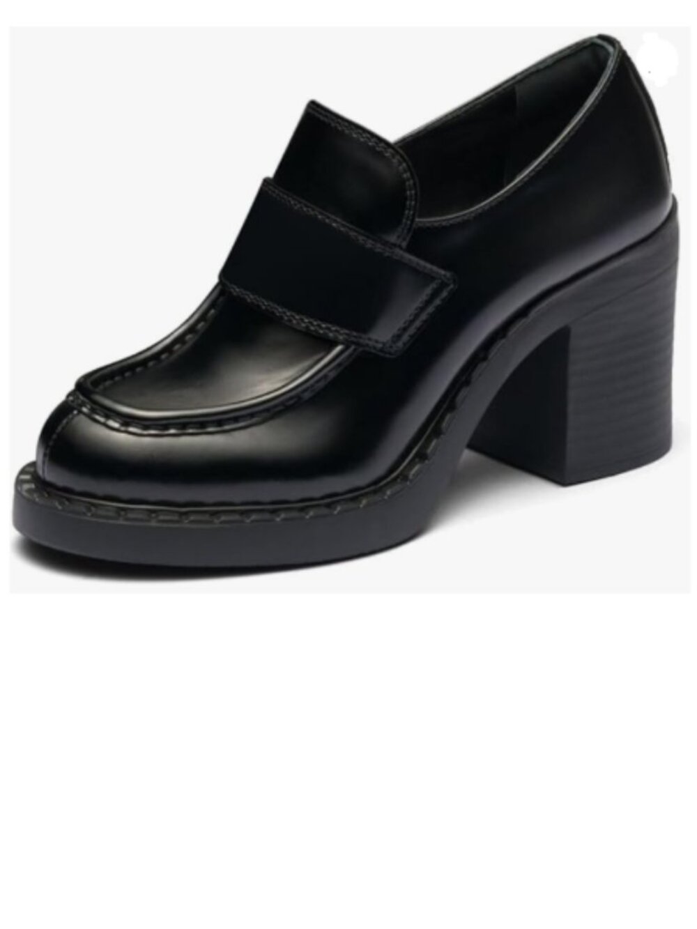 Maiyang Black Chunky Mid Heel Platform Loafers Round Toe Slip on Party Pump